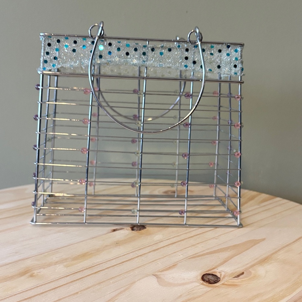 Silver Wire Tote with Pink Bead Accents
